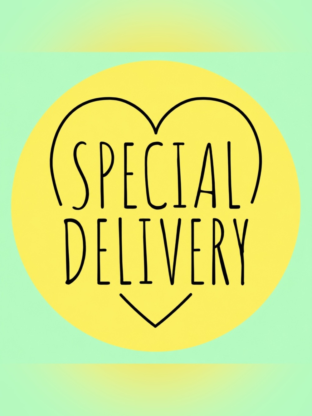 50 SHIPPING STICKERS - 2” ROUND - “SPECIAL DELIVERY” - YELLOW